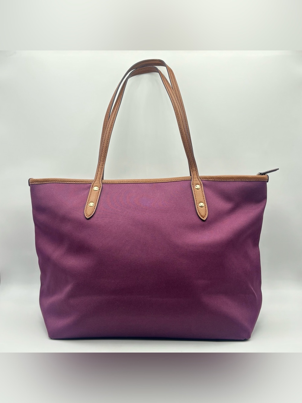 Coach Sawyer Plum Canvas & Leather Tote Bag Gold Hardware Charm F37237 G9075 - Picture 2 of 16
